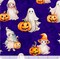 QT Cuties Halloween Ghosts and Pumpkins on Purple 100% Cotton Price per Yard
